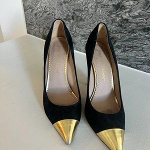 Jean Michel Cazbat Black Suede Pump with Gold Toe 39.5